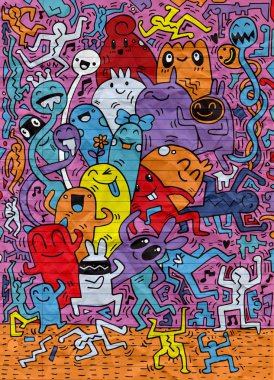 El çizimi Doodle vektör çizim, komik parti insanlar, F