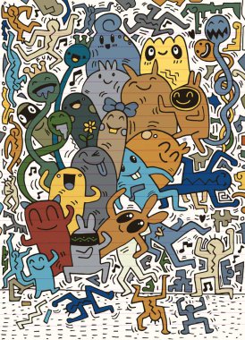 El çizimi Doodle vektör çizim, komik parti insanlar, F