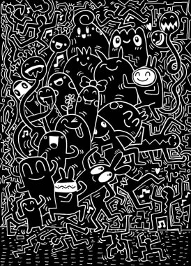 El çizimi Doodle vektör çizim, komik parti insanlar, F