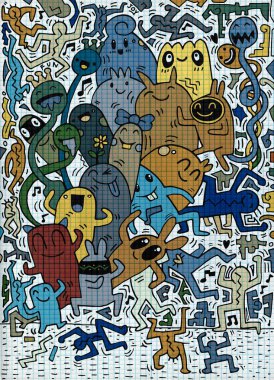El çizimi Doodle vektör çizim, komik parti insanlar, F