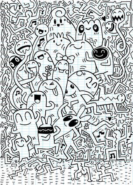 Desenho à mão Doodle Vector Ilustração de pessoas divertidas festa, F — Vetor de Stock