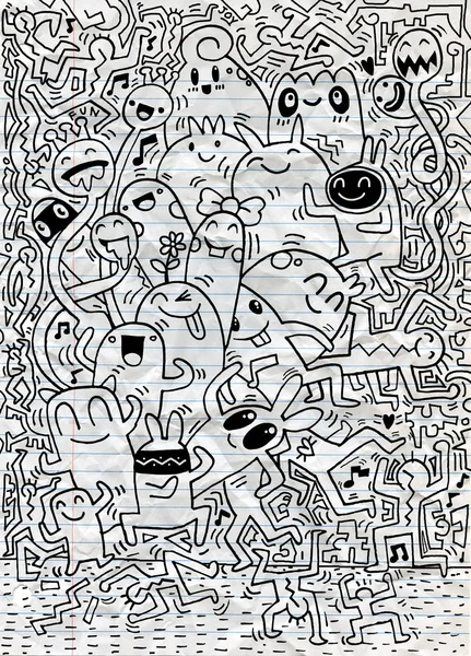 El çizimi Doodle vektör çizim, komik parti insanlar, F — Stok Vektör