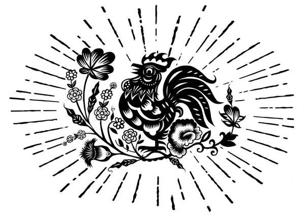 手绘矢量插画的黄道十二宫的 Rooste 年 — 图库矢量图片