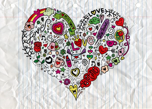 Samar cinta dan hati corat-coret, vektor ilustrasi - Stok Vektor