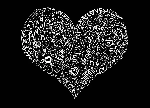 Skissartad kärlek och hjärtan doodles, vektor illustration — Stock vektor