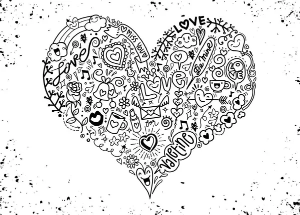 Skissartad kärlek och hjärtan doodles, vektor illustration — Stock vektor