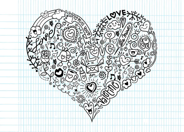 Vázlatos szerelem és a szív doodles, vektoros illusztráció — Stock Vector