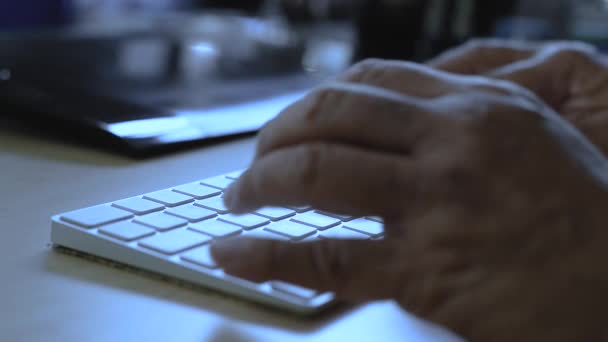 Man hands typing on a computer keyboard, white Laptop keyboard, 1920x1080, 1080p, hd format — Vídeo de Stock