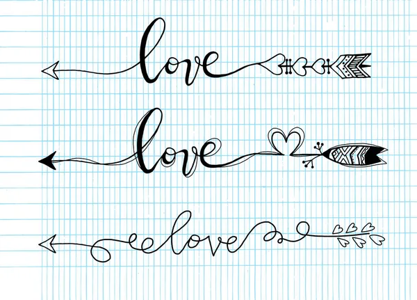 Conjunto de elementos de diseño dibujado a mano del día de San Valentín. Corazones, flecha — Archivo Imágenes Vectoriales