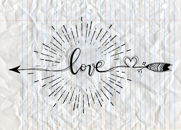 Vektor Illustration der Typografie Wort Zeichen Liebe, Pfeil isoliert — Stockvektor