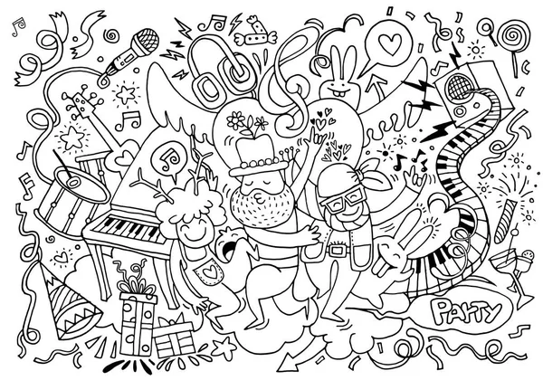 Hand Doodle Vector Illustratie van grappige partij mensen tekenen — Stockvector