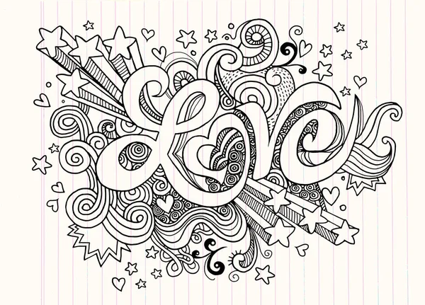 Love hand lettering and doodles elements sketch background.Vecto — Stock Vector