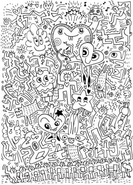 parti, dans ve içki elle çizilmiş aşk doodles