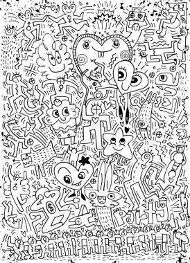 parti, dans ve içki elle çizilmiş aşk doodles