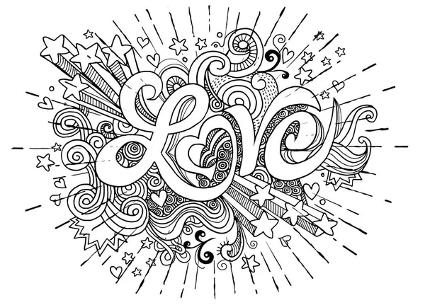 爱手刻字和涂鸦元素素描背景。Vecto — 图库矢量图片