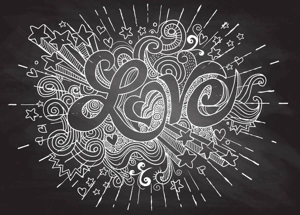 Letras mão amor e doodles elementos esboço background.Vecto — Vetor de Stock