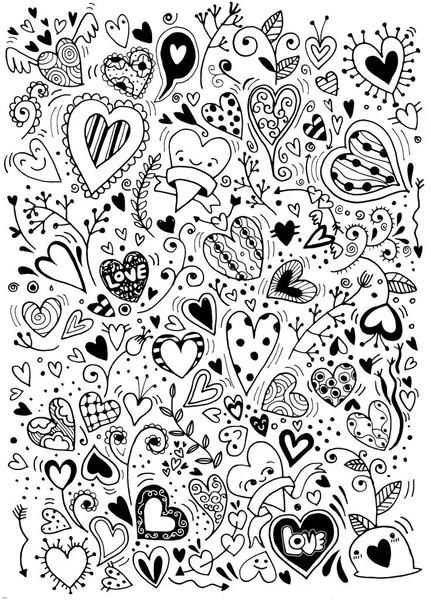 Σχηματικό doodles αγάπη και καρδιές, εικονογράφηση φορέας — Διανυσματικό Αρχείο