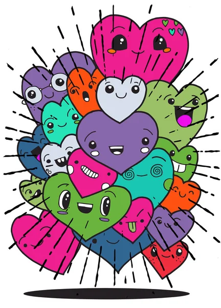 Multitud de corazón divertido, doodle fondo para su diseño — Vector de stock