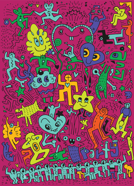 hand drawn love doodles party,dance and drink