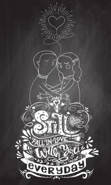 Aşık, bir oğlan ve bir kız kompozisyon hala sonbaharda ben ile doodle