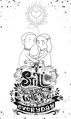 Aşık, bir oğlan ve bir kız kompozisyon hala sonbaharda ben ile doodle