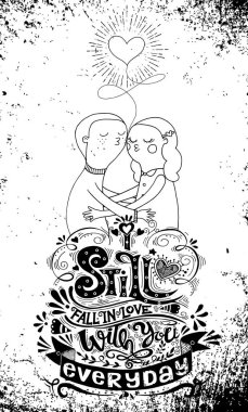 Aşık, bir oğlan ve bir kız kompozisyon hala sonbaharda ben ile doodle