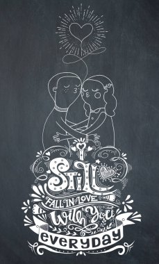 Aşık, bir oğlan ve bir kız kompozisyon hala sonbaharda ben ile doodle