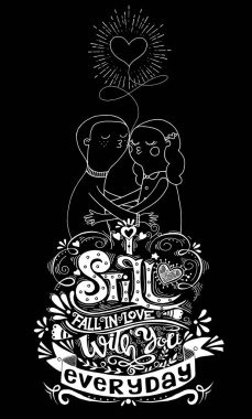 Aşık, bir oğlan ve bir kız kompozisyon hala sonbaharda ben ile doodle