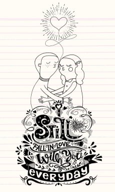 Aşık, bir oğlan ve bir kız kompozisyon hala sonbaharda ben ile doodle