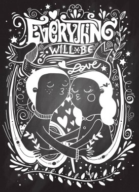 Doodle severler, bir oğlan ve bir kız kompozisyon her şey wil ile