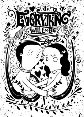 Doodle severler, bir oğlan ve bir kız kompozisyon her şey wil ile