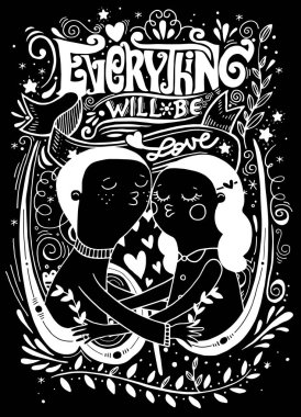 Doodle severler, bir oğlan ve bir kız kompozisyon her şey wil ile