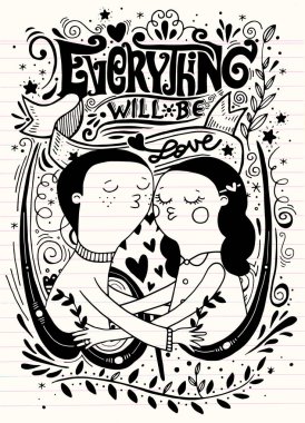 Doodle severler, bir oğlan ve bir kız kompozisyon her şey wil ile