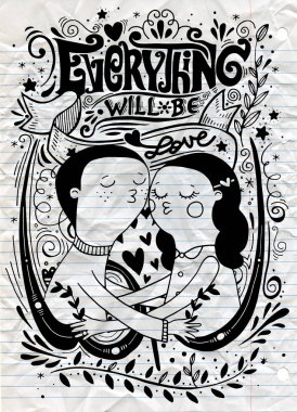 Doodle severler, bir oğlan ve bir kız kompozisyon her şey wil ile