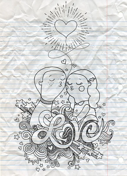 Gli amanti Doodle, un ragazzo e una composizione ragazza con amore mano lette — Vettoriale Stock