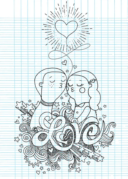 Doodle liefhebbers, een jongen en een meisje samenstelling met liefde hand lette — Stockvector