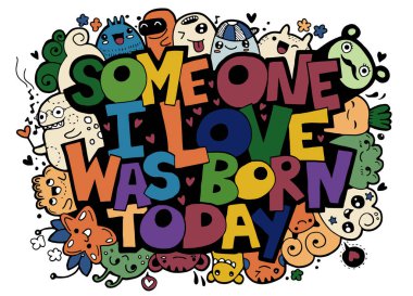 Doodle vektör çizim, sevdiğim biri bugün doğdu ha