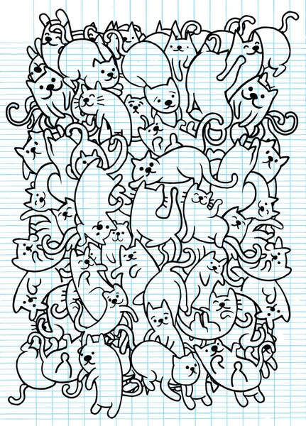 Hand tekenen schattige doodle katten groep, platte Design Vector illustrat — Stockvector