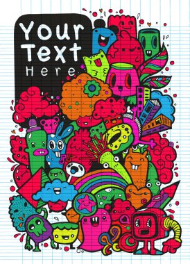 Hipster elle çizilmiş deli canavar şehir, çizim stili doodle. Vektör çizim