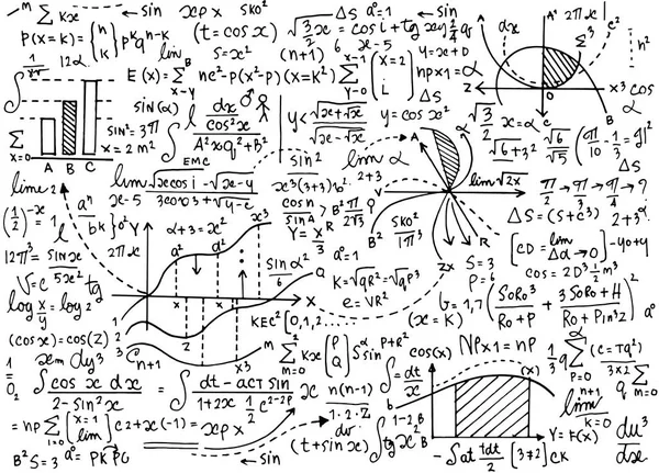 Modèle vectoriel d'éducation mathématique avec des formules manuscrites, des tâches , — Image vectorielle
