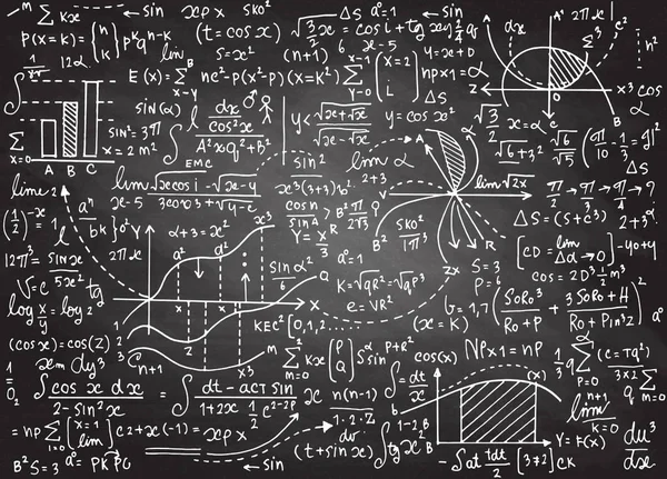 Wiskunde onderwijs vector patroon met handgeschreven formules, taken, — Stockvector