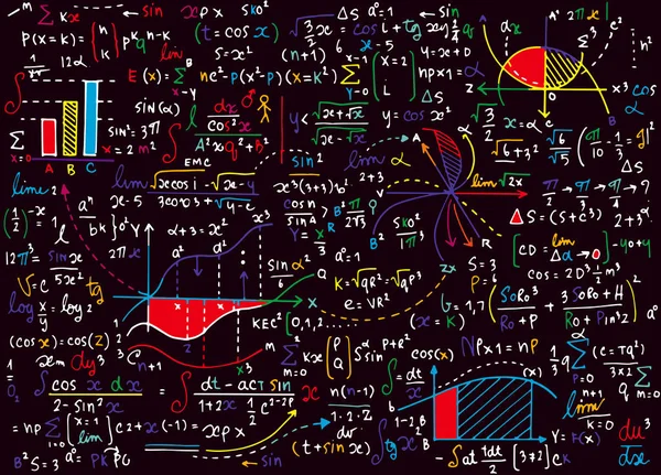 Matematika oktatás vektor mintázat a kézzel írt képleteket, feladatok, — Stock Vector