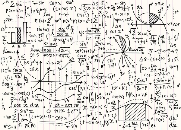 数学教育矢量模式与手写公式，任务, — 图库矢量图片