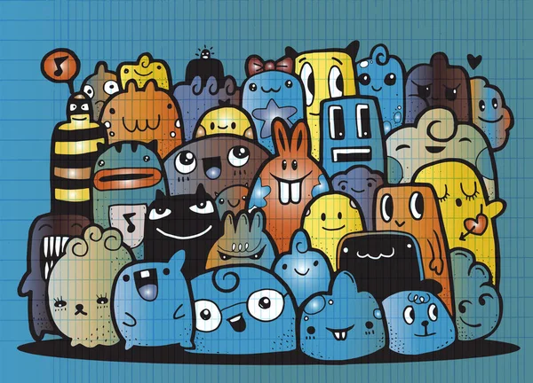 Hipster elle çizilmiş deli canavar grup, çizim stili doodle. Vektör çizim — Stok Vektör