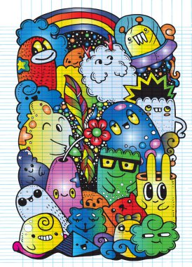 Hipster Hand drawn Crazy doodle Monster garden,drawing style.Vec clipart