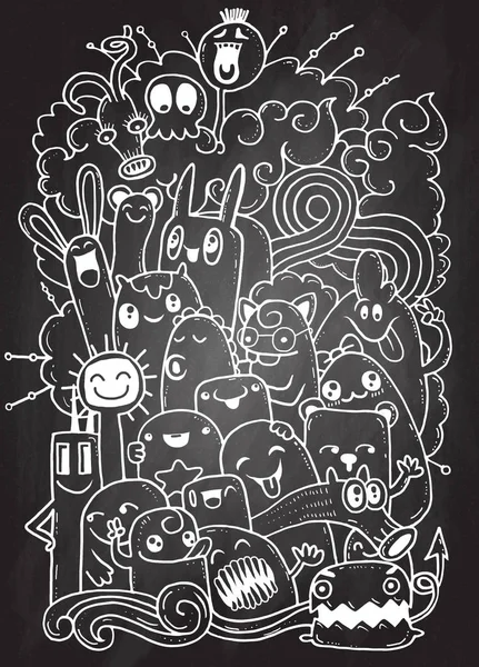 Hipster Hand drawn Crazy doodle Monster group, drawing style.Vector illustration — стоковый вектор