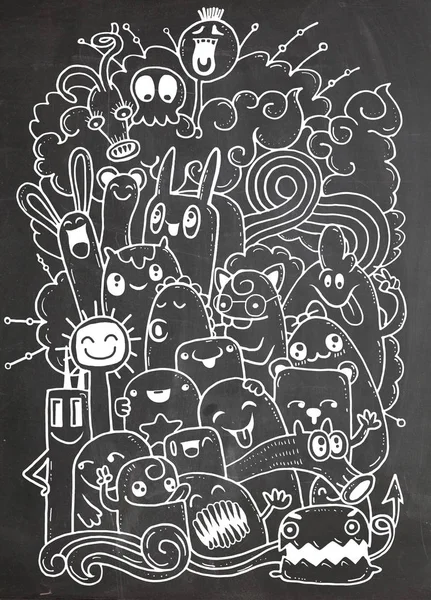 Hipster Hand drawn Crazy doodle Monster group, drawing style.Vector illustration — стоковый вектор