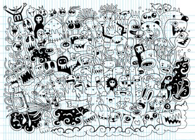 Canavarlar ve sevimli uzaylı Dostu, serin, c vektör çizim