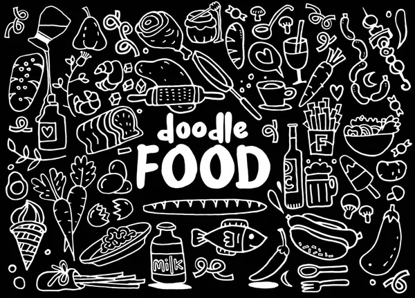 Food and drink  doodles elements sketch background. Vector illus — Stock Vector