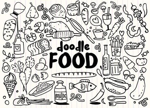 Étel és ital doodles elemeit vázolja fel a háttér. Vektor Ilus — Stock Vector